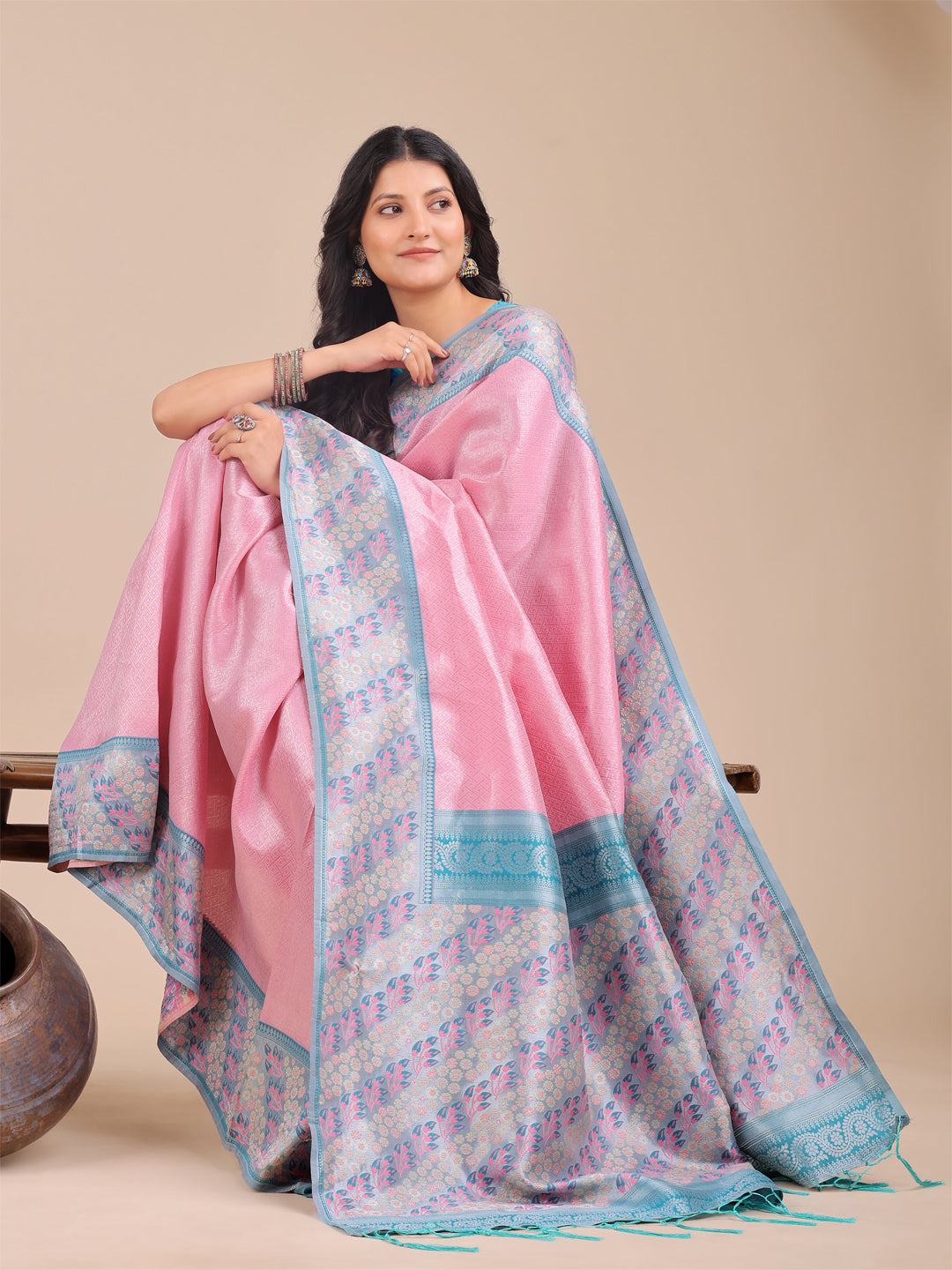 Light Pink Colour Silk Saree Weaving Work With Blouse Piece