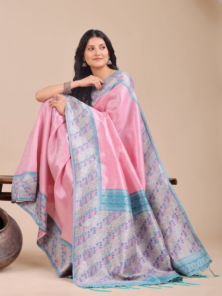 Light Pink Colour Silk Saree Weaving Work With Blouse Piece