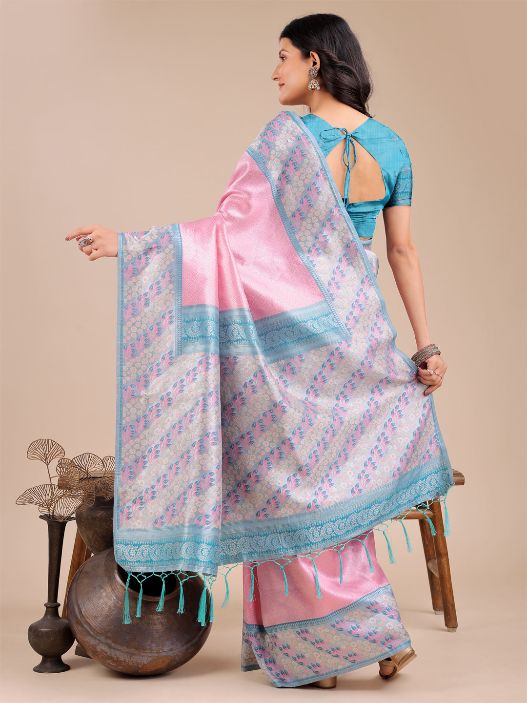 Light Pink Colour Silk Saree Weaving Work With Blouse Piece