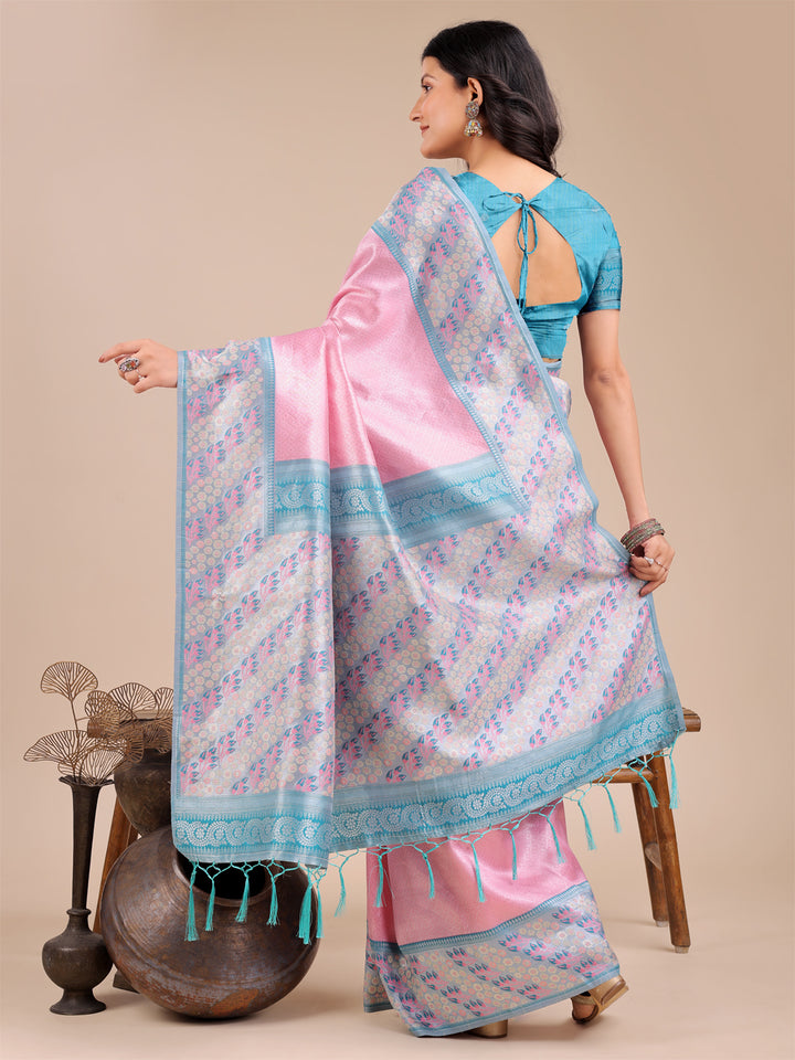 Light Pink Colour Silk Saree Weaving Work With Blouse Piece