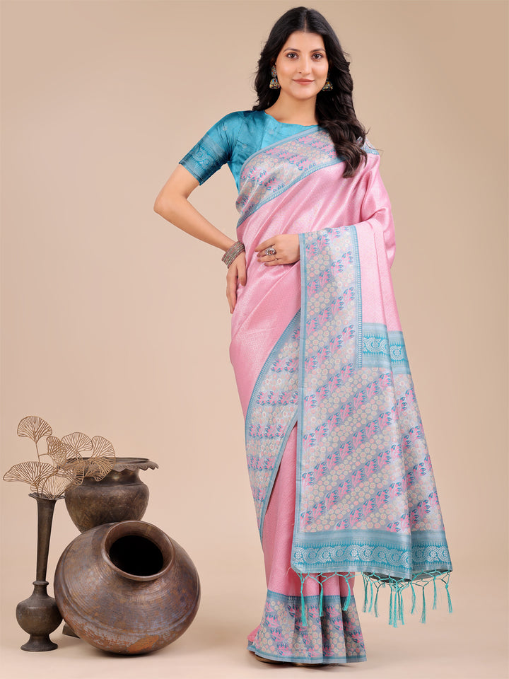 Light Pink Colour Silk Saree Weaving Work With Blouse Piece