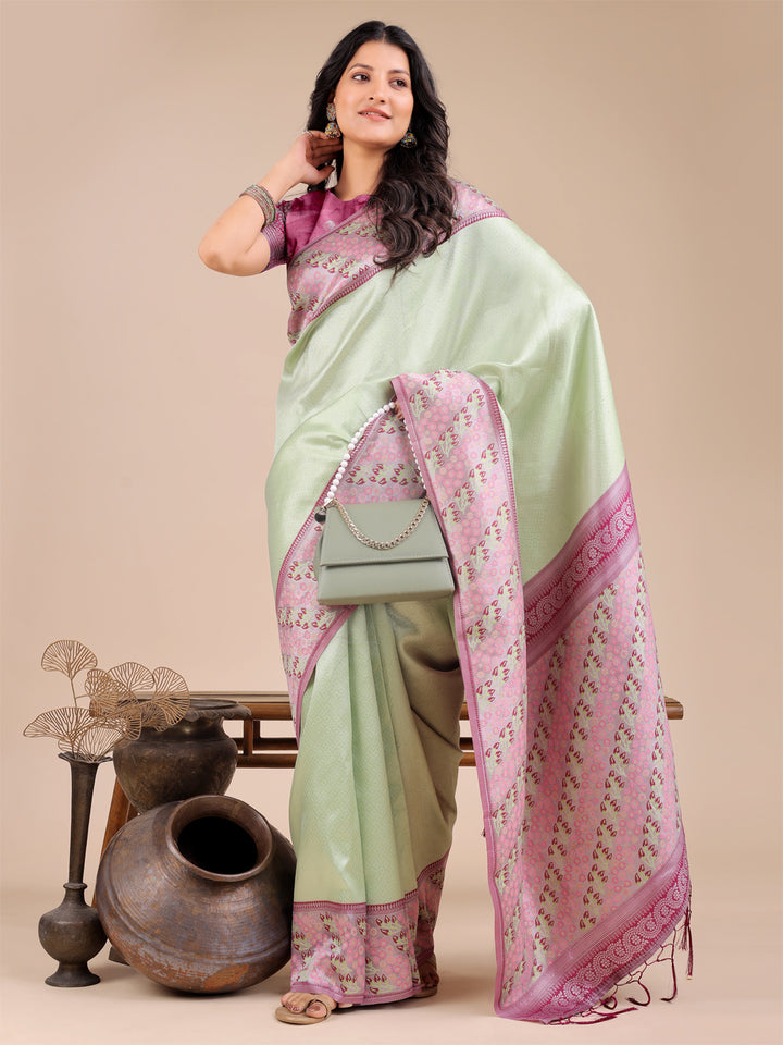 Light Green Colour Silk Saree Weaving Work With Blouse Piece