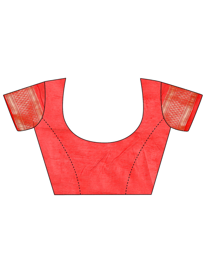 Red Colour Linen Cotton Printed Work Saree With Blouse Piece