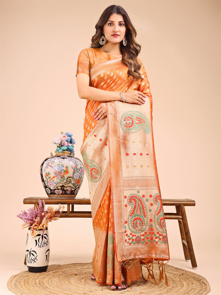 Mustrad Colour Linen Cotton Printed Work Saree With Blouse Piece