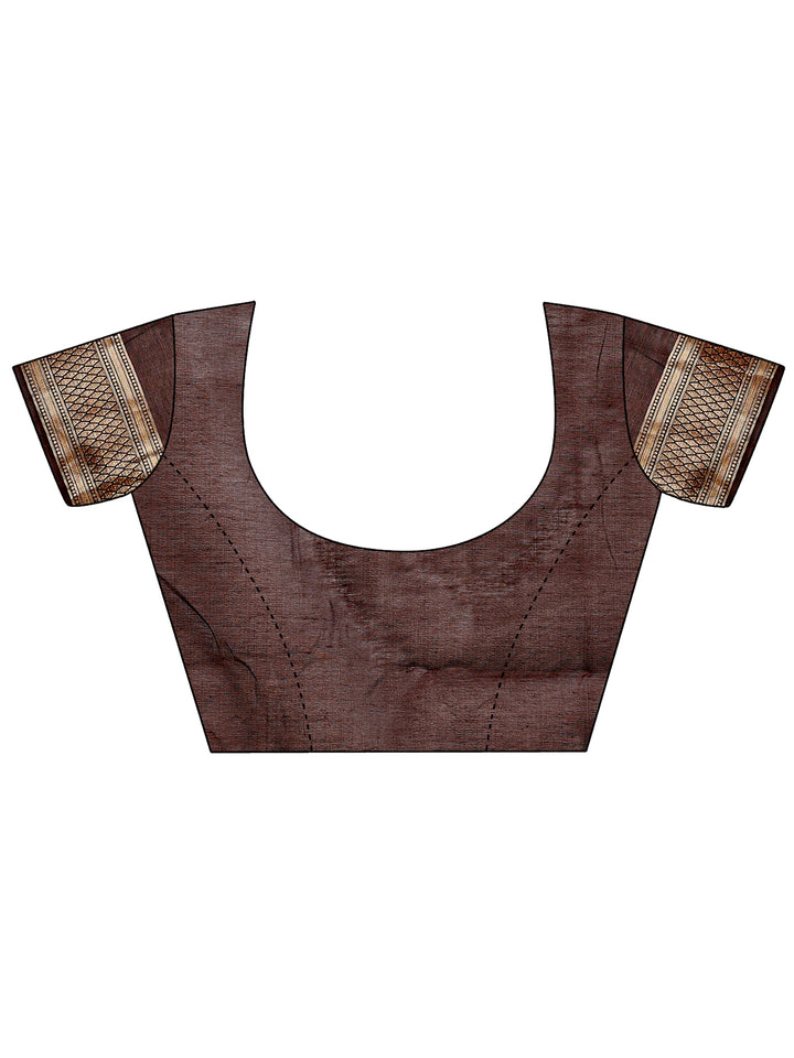 Brown Colour Linen Cotton Printed Work Saree With Blouse Piece