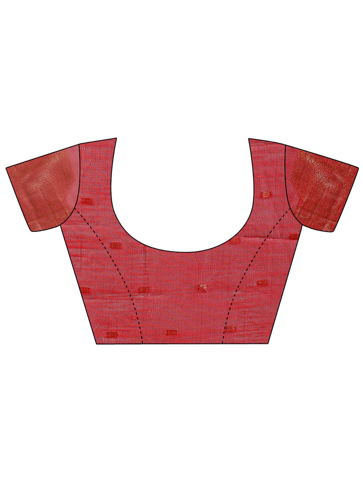Red Colour Linen Cotton Saree Printed Work With Blouse Piece