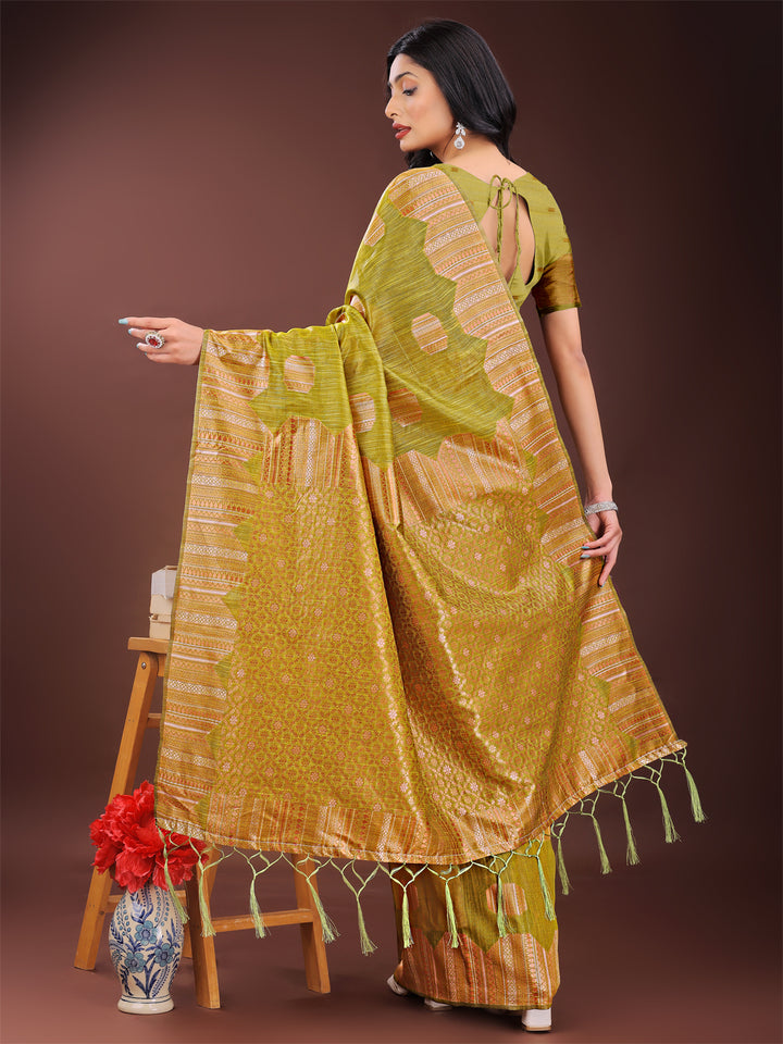 Mustard Colour Linen Cotton Saree Printed Work With Blouse Piece