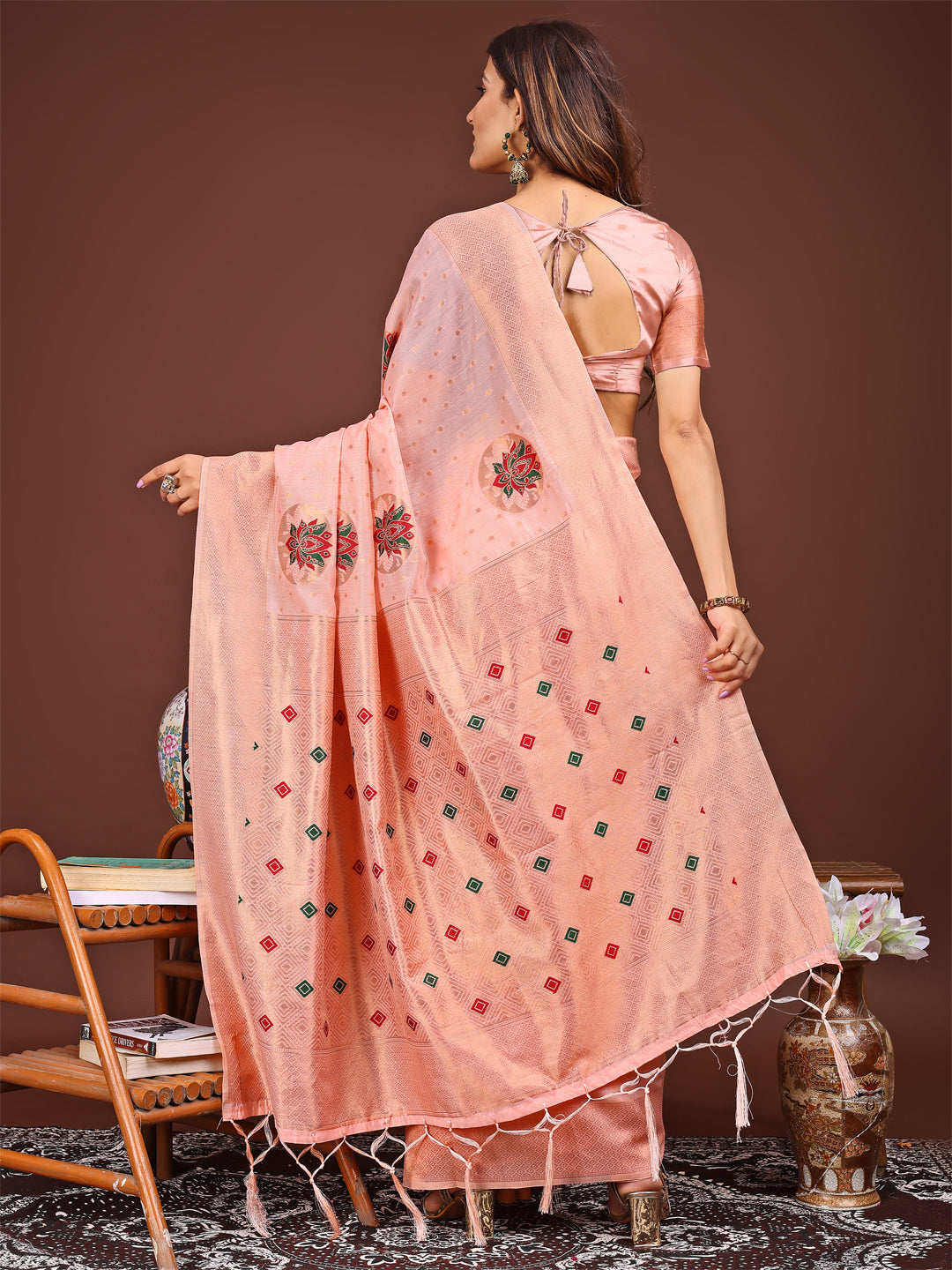 Pink Colour Linen Cotton Printed Work Saree With Blouse Piece