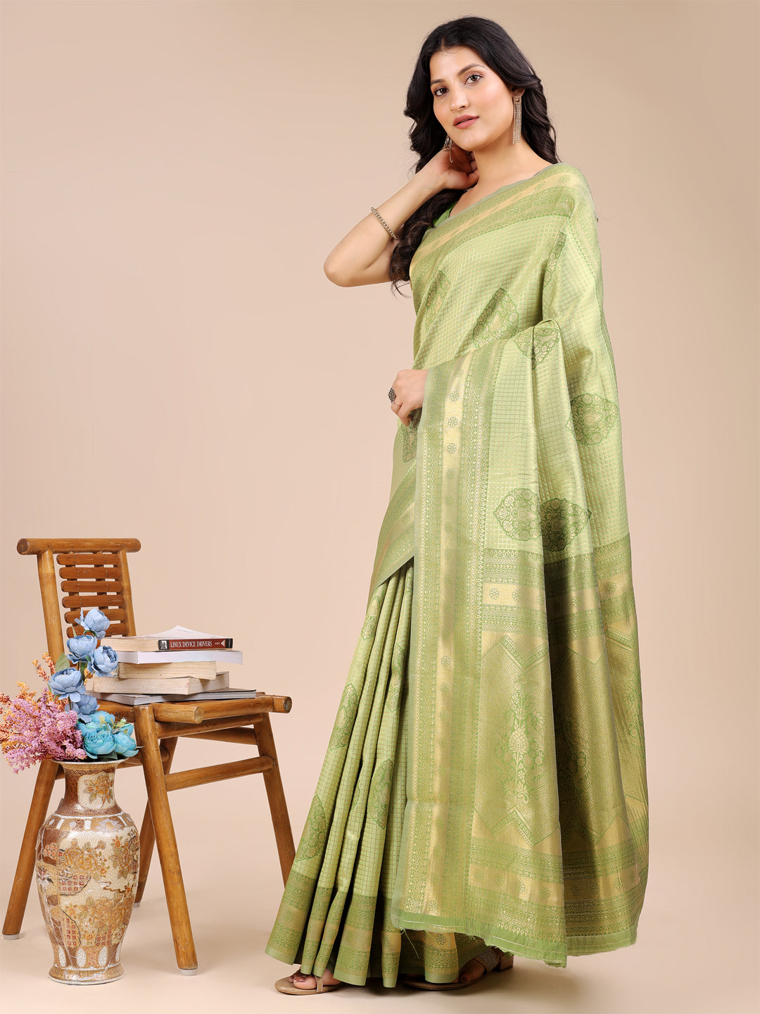 Light Green Colour Banarasi Silk Weaving Work Saree With Blouse Piece