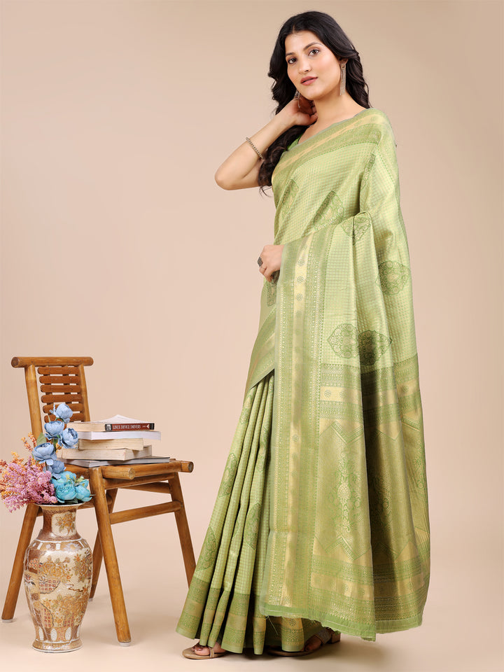 Light Green Colour Banarasi Silk Weaving Work Saree With Blouse Piece