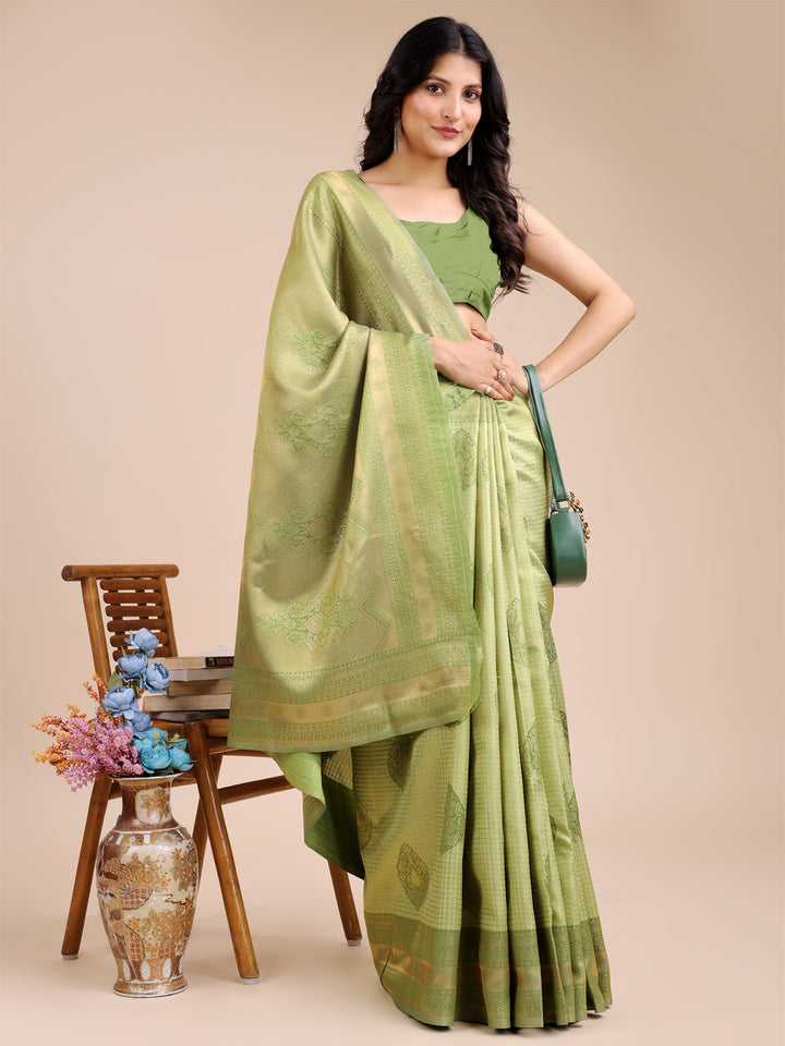 Light Green Colour Banarasi Silk Weaving Work Saree With Blouse Piece