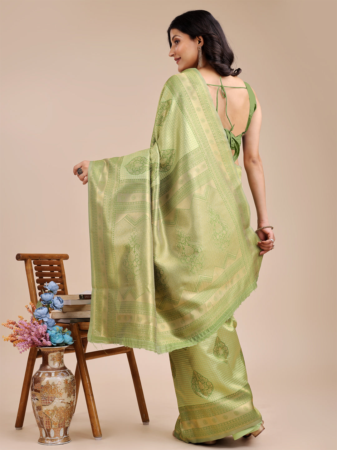 Light Green Colour Banarasi Silk Weaving Work Saree With Blouse Piece