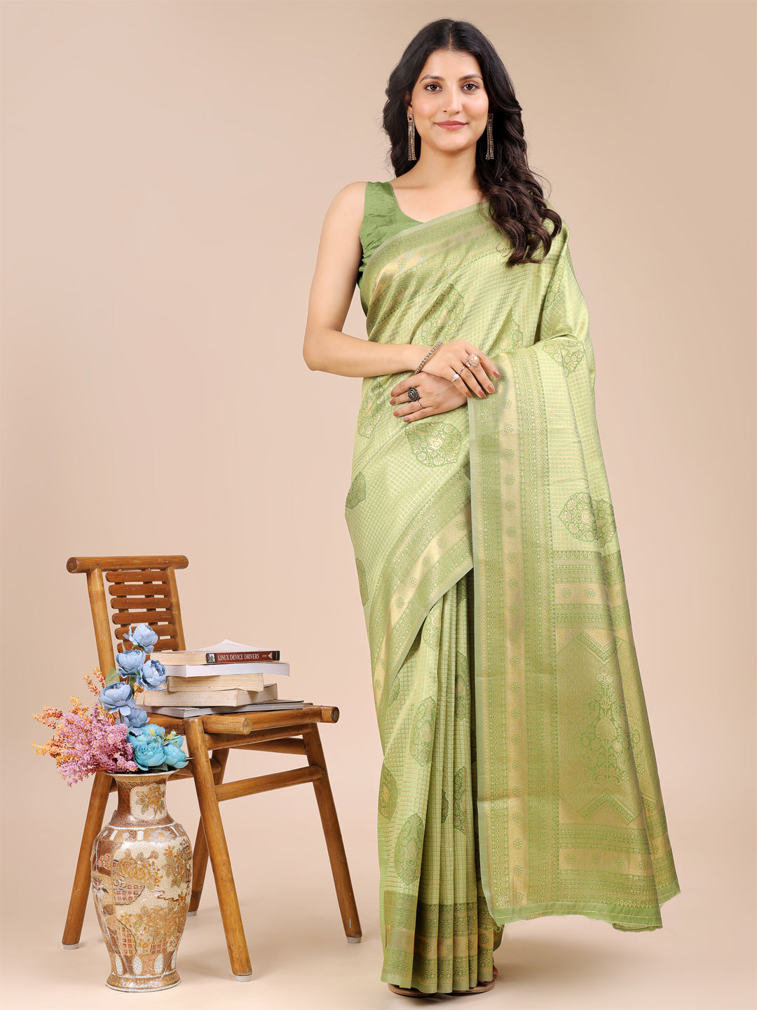 Light Green Colour Banarasi Silk Weaving Work Saree With Blouse Piece