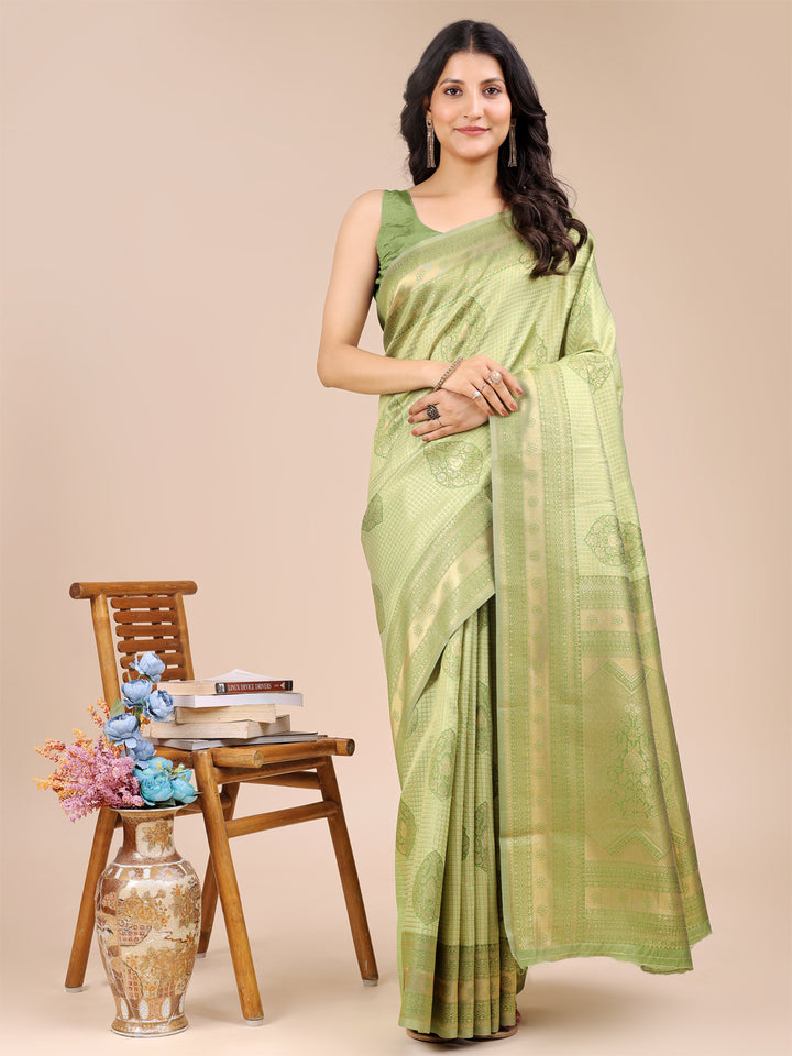 Light Green Colour Banarasi Silk Weaving Work Saree With Blouse Piece