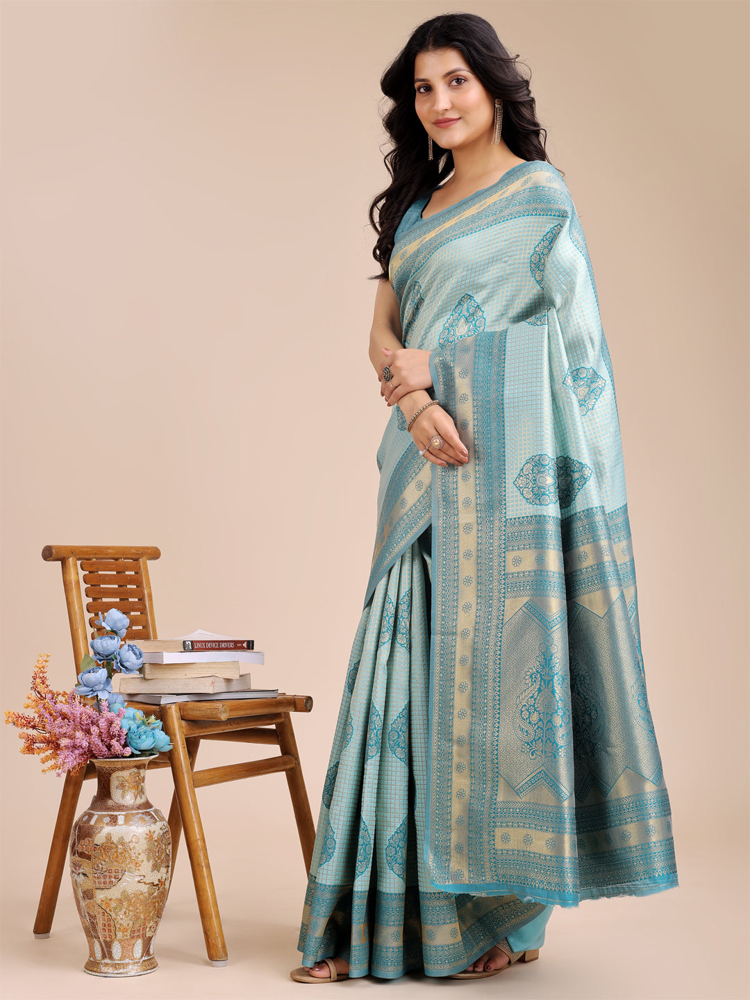 Sea Green Colour Banarasi Silk Weaving Work Saree With Blouse Piece