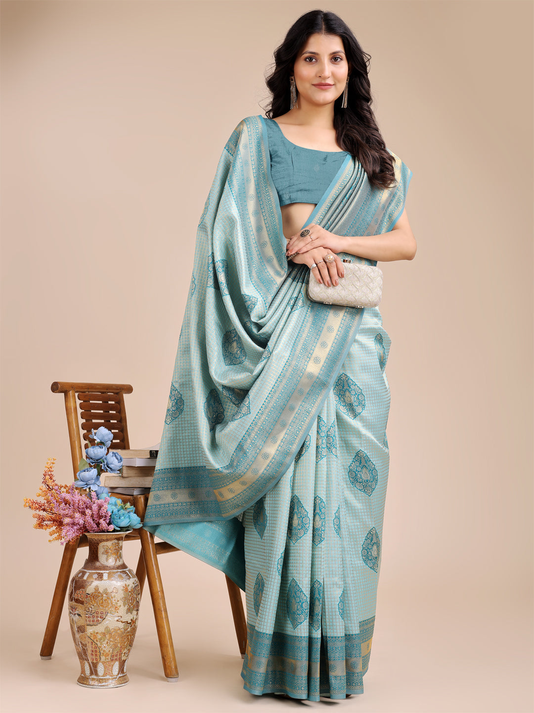 Sea Green Colour Banarasi Silk Weaving Work Saree With Blouse Piece