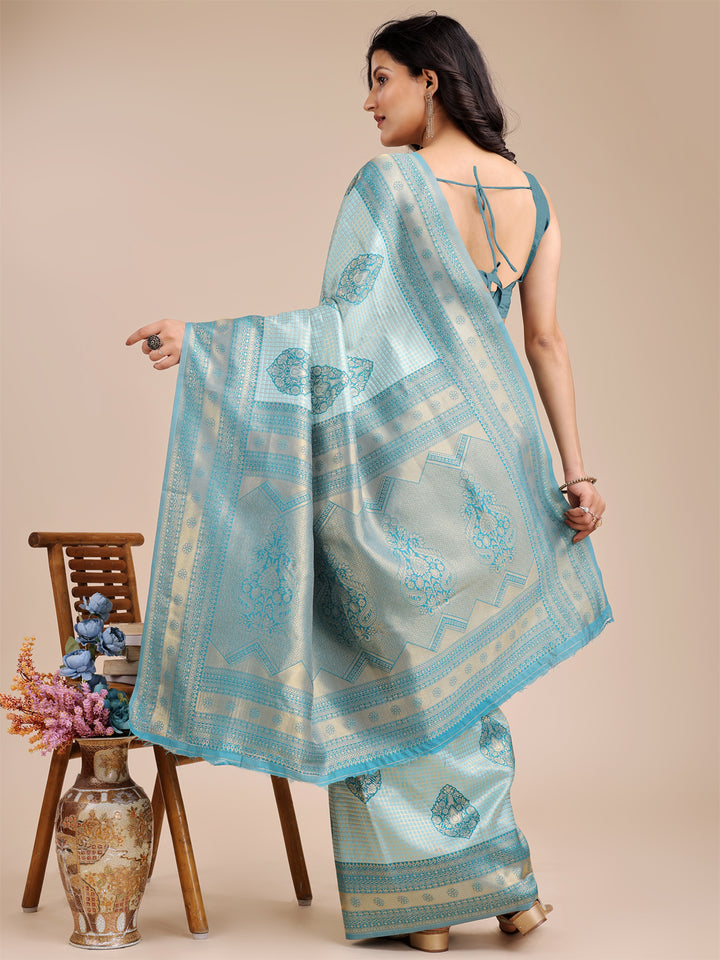 Sea Green Colour Banarasi Silk Weaving Work Saree With Blouse Piece