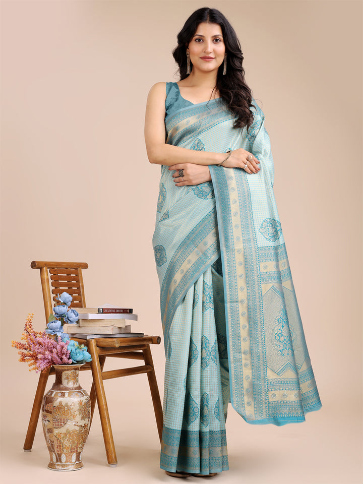 Sea Green Colour Banarasi Silk Weaving Work Saree With Blouse Piece
