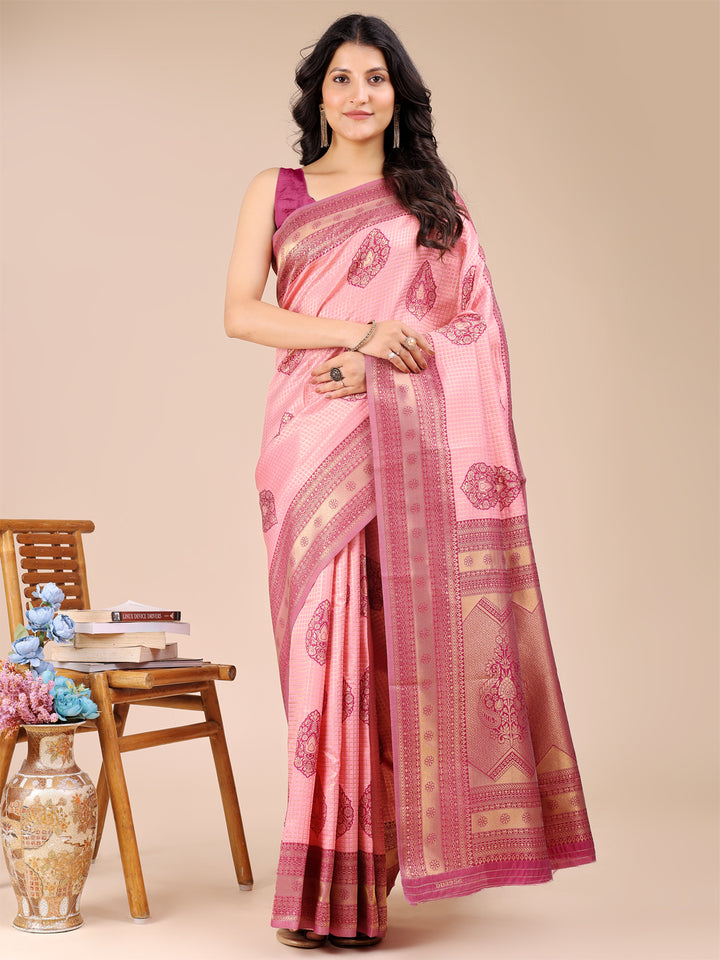 Light Pink & Magenta Colour Banarasi Silk Weaving Work Saree With Blouse Piece