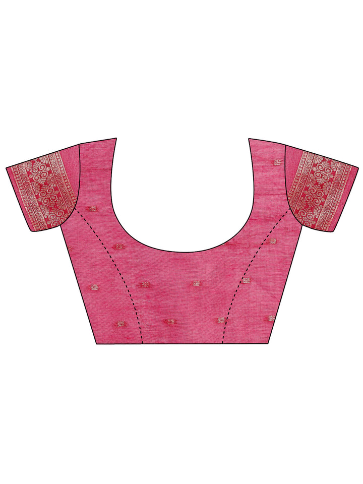 Pink Colour Cotton Saree Printed work With Blouse Piece