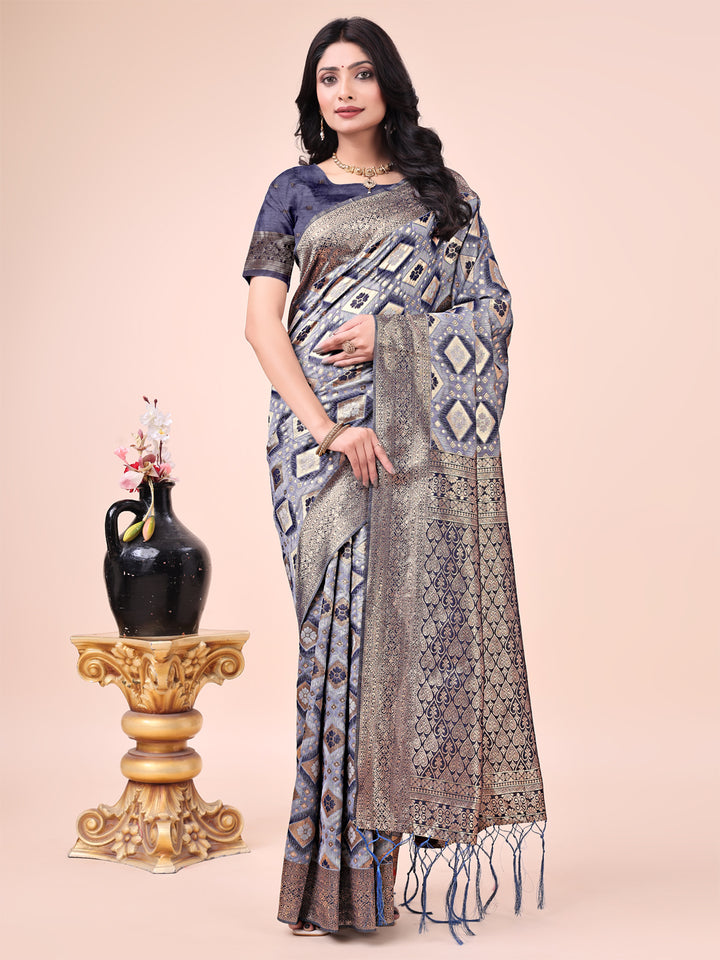 Navy Blue Colour Cotton Saree Printed work With Blouse Piece
