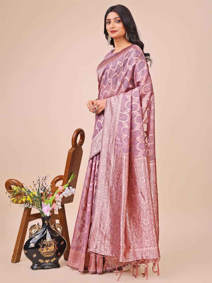 Purple Colour Linen Cotton Saree Printed work With Blouse Piece