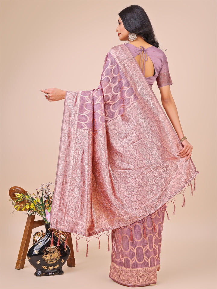 Purple Colour Linen Cotton Saree Printed work With Blouse Piece