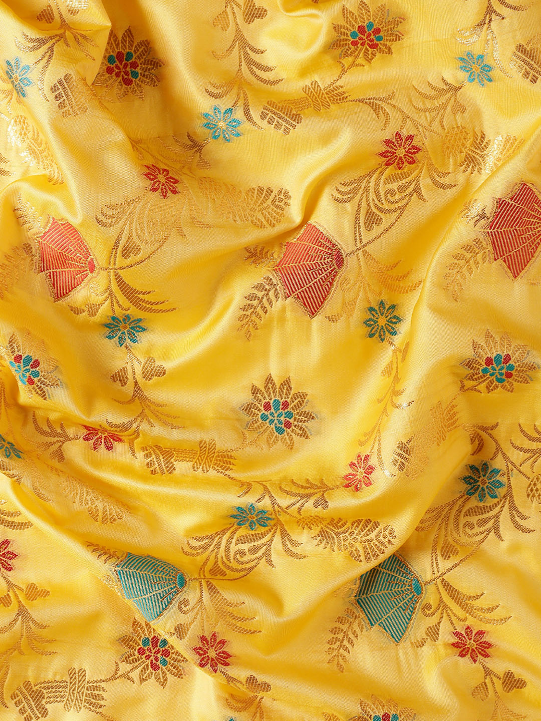 Yellow Colour Banarasi silk Weaving Work Saree With Blouse Piece