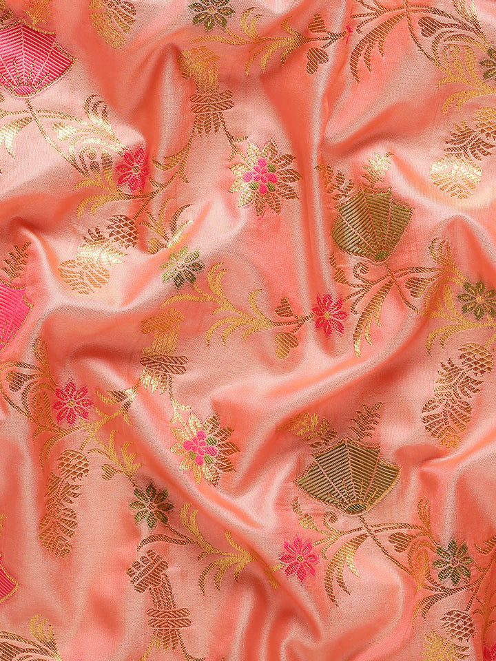 Peach Colour Banarasi silk Weaving Work Saree With Blouse Piece