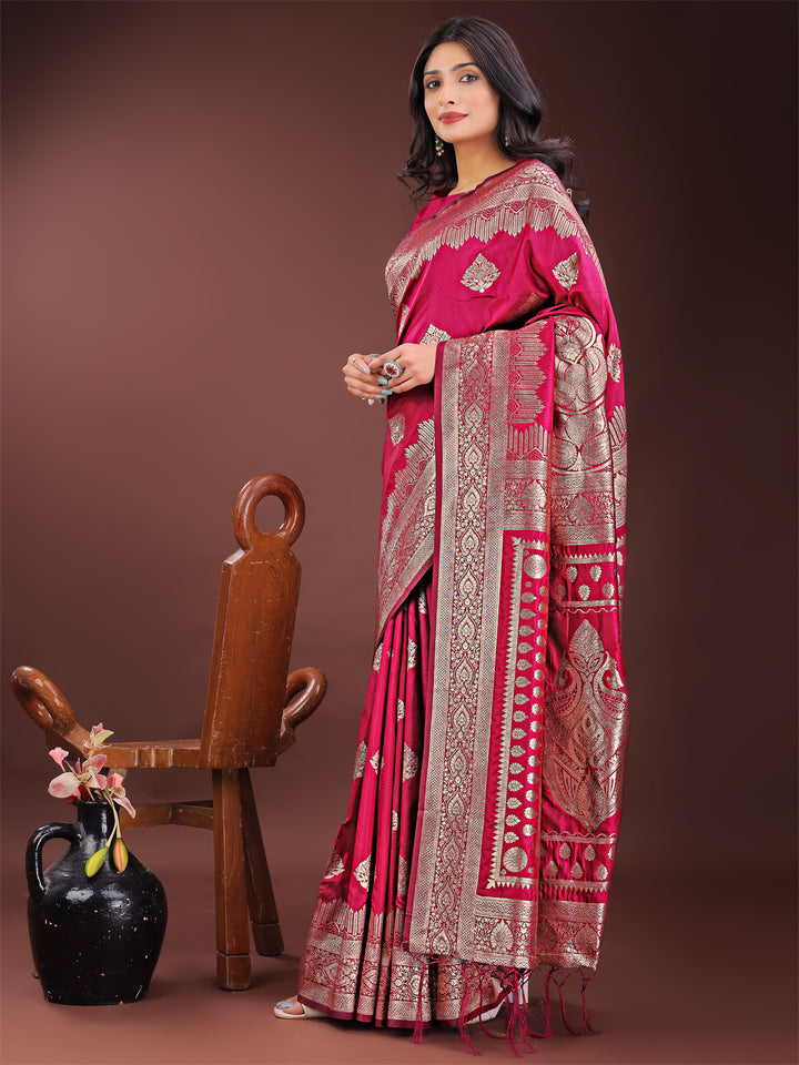 Magenta Colour Silk Saree Weaving Work With Blouse Piece