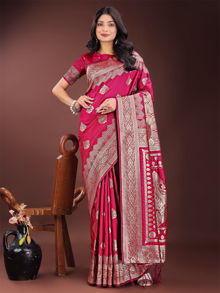 Magenta Colour Silk Saree Weaving Work With Blouse Piece