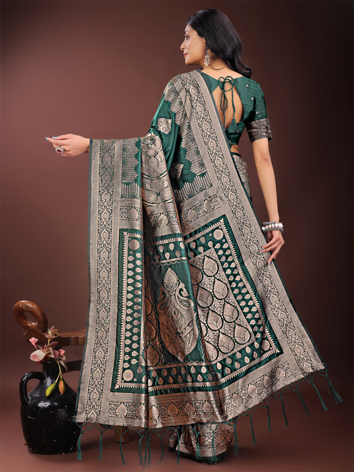 Green Colour Silk Saree Weaving Work With Blouse Piece