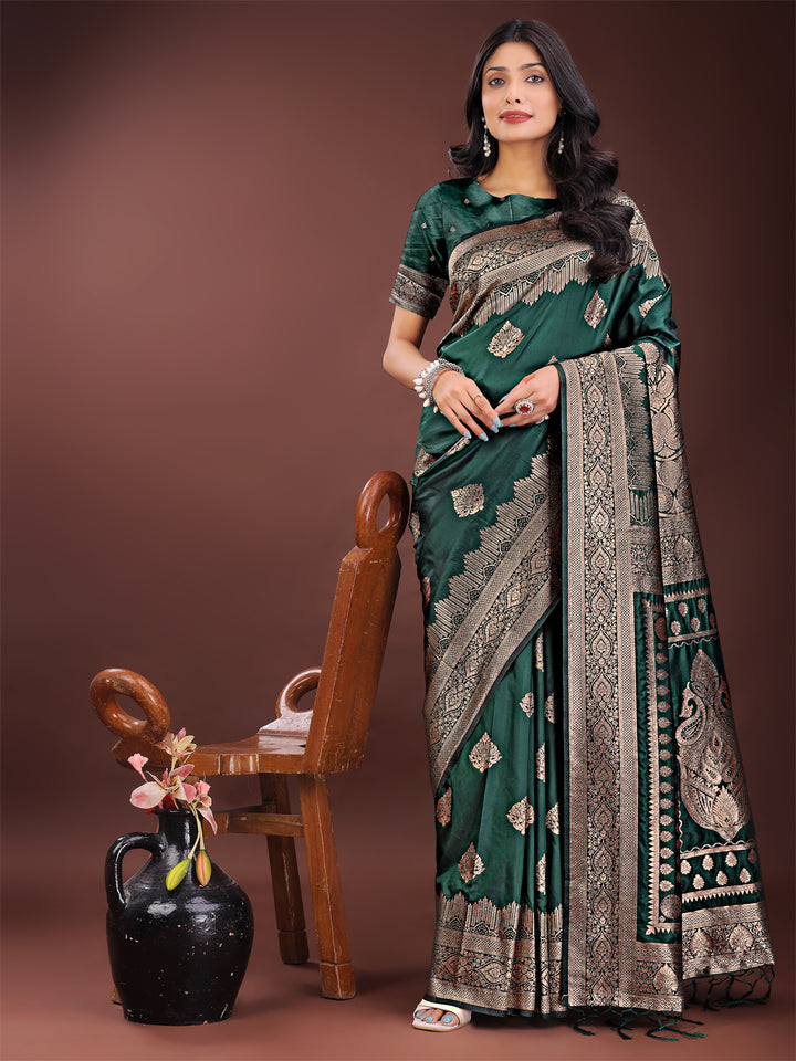 Green Colour Silk Saree Weaving Work With Blouse Piece