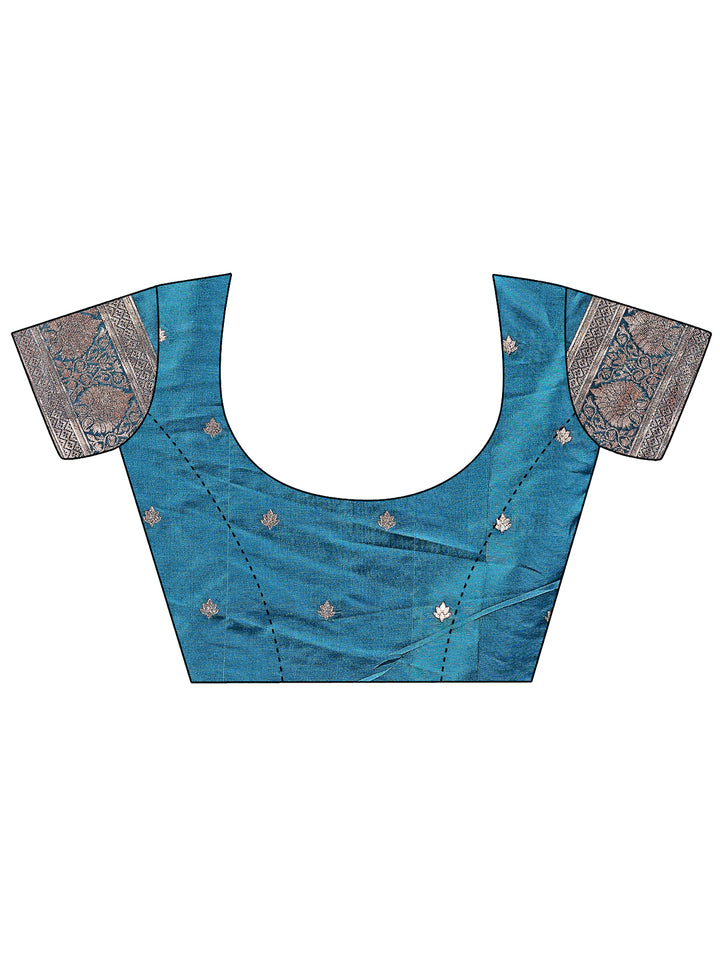 Teal Colour Silk Saree Weaving Work With Blouse Piece