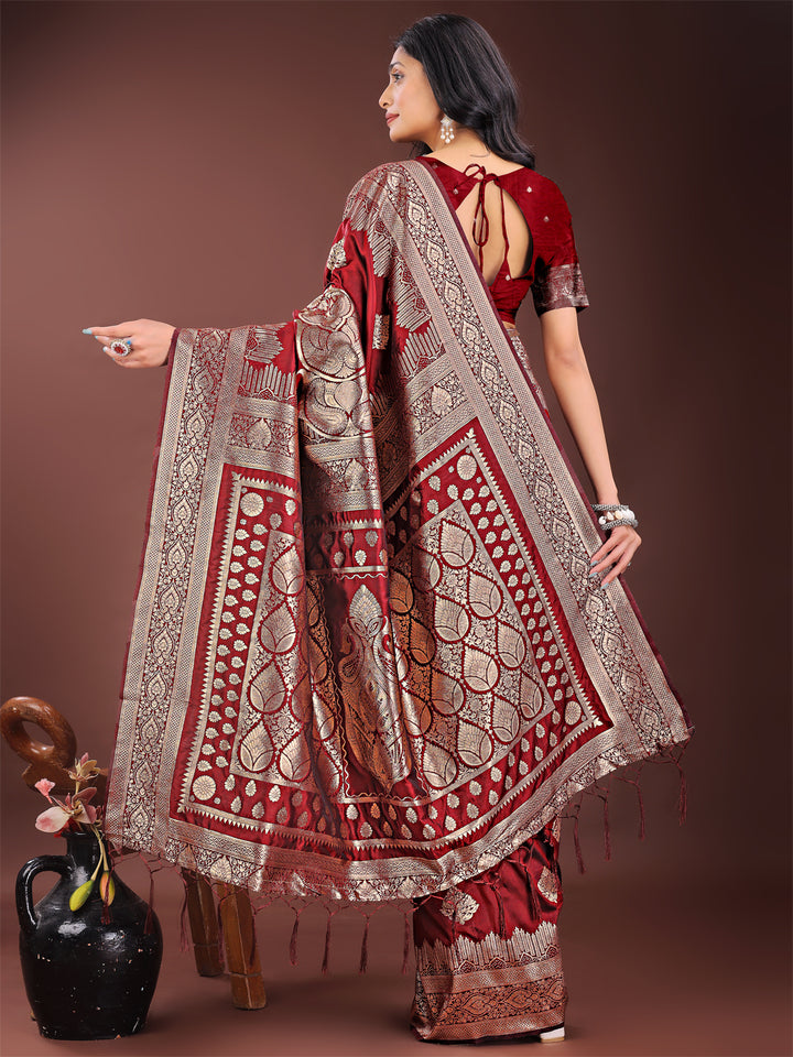 Maroon Colour Silk Saree Weaving Work With Blouse Piece