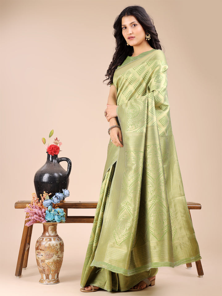 Light Green Colour Banarasi Silk Saree Weaving Work With Blouse Piece