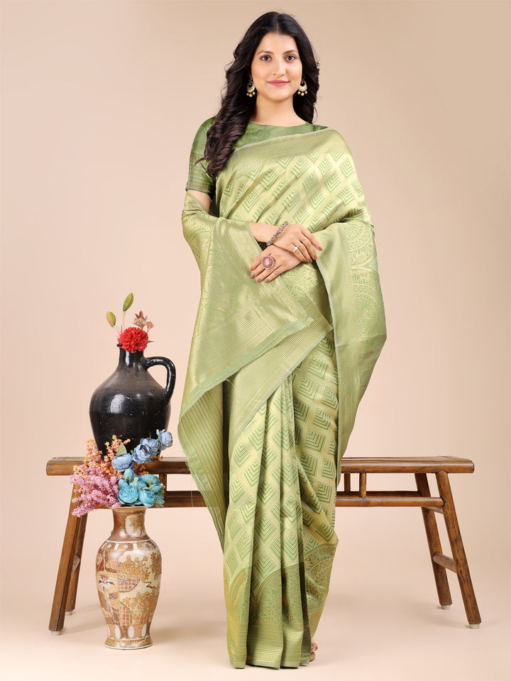 Light Green Colour Banarasi Silk Saree Weaving Work With Blouse Piece