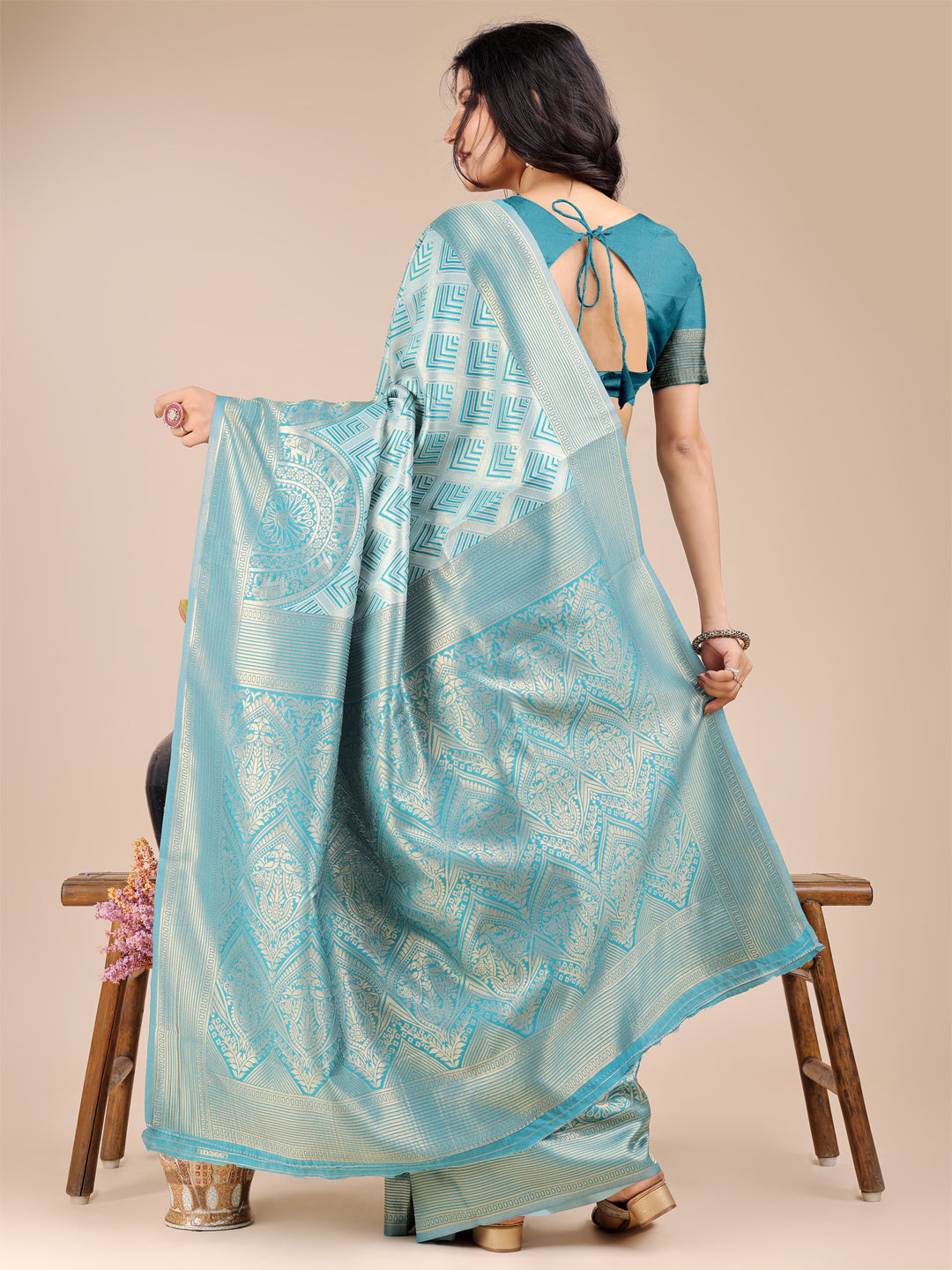 Sea Green Colour Banarasi Silk Saree Weaving Work With Blouse Piece