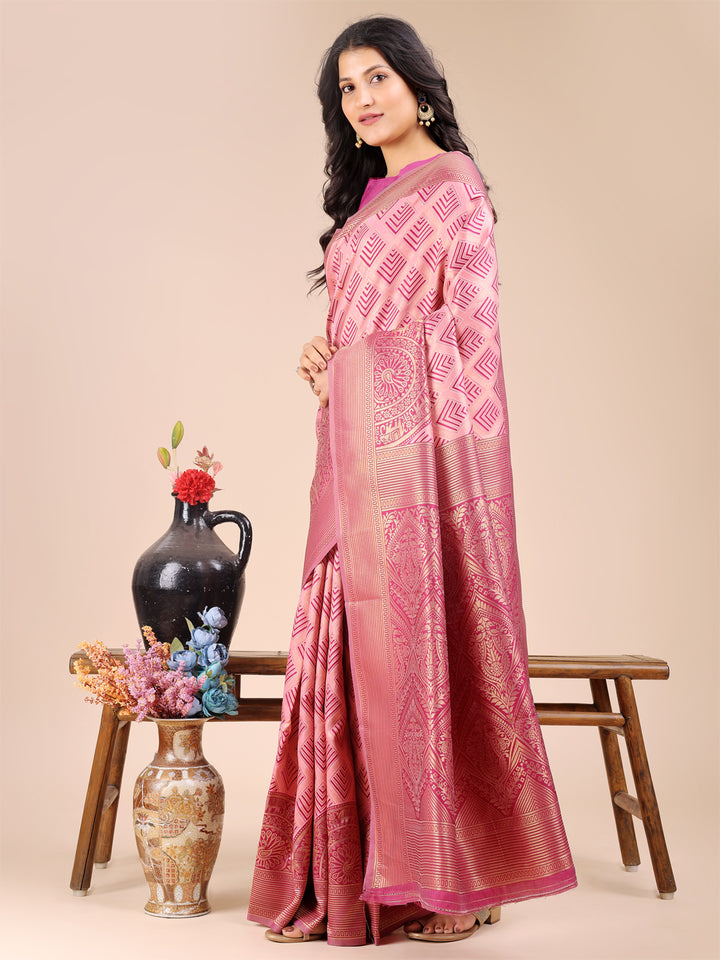 Light Pink Colour Banarasi Silk Saree Weaving Work With Blouse Piece