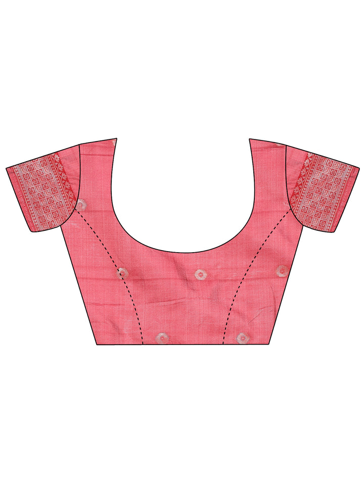 Peach Colour Linen Cotton Printed Work Saree With Blouse Piece