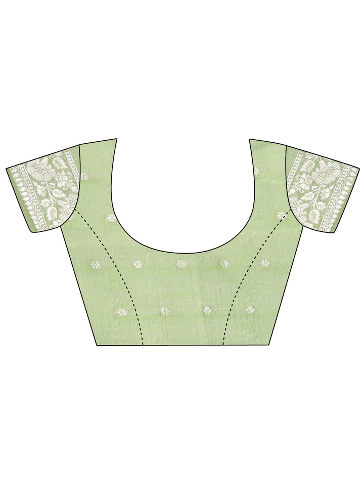 Light Green Colour Linen Cotton Saree Printed Work With Blouse Piece