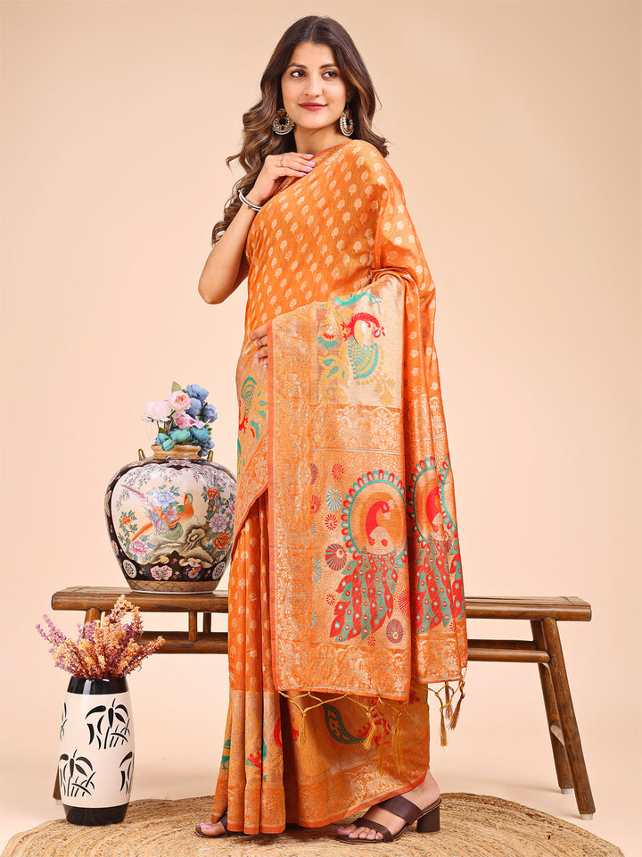 Mustrad Colour Linen Cotton Printed Work Saree With Blouse Piece