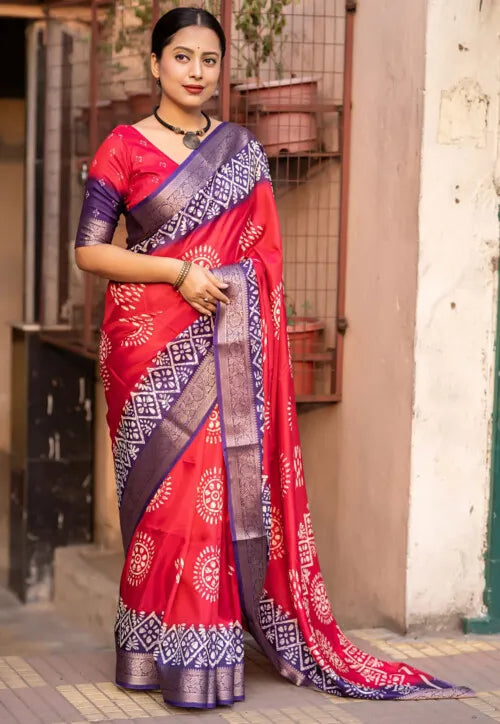 Pink Colour soft Dola cotton Kalamkari print saree with jecard kanjivaram zari border