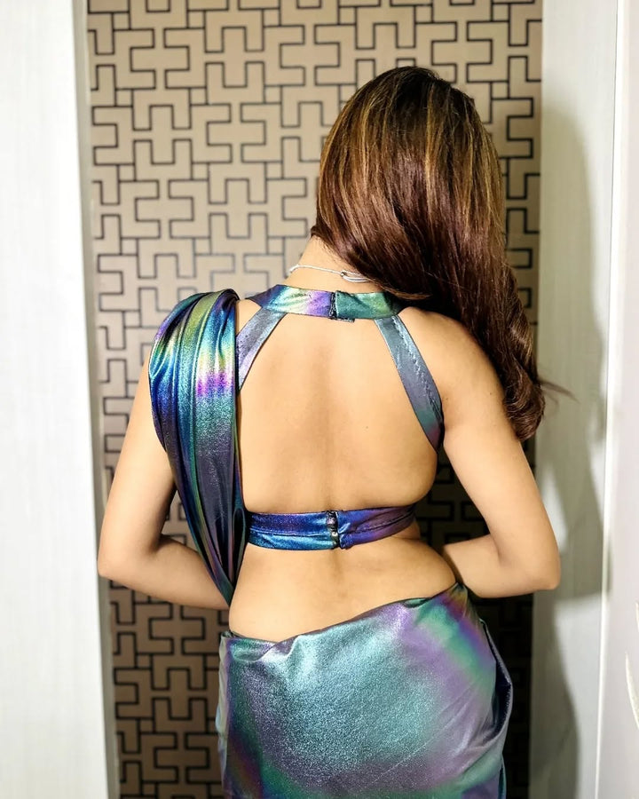 Premium Lilac unicorn Chromatic Designer Saree Black