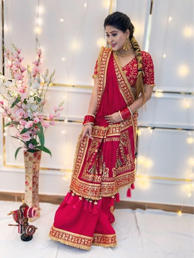 Wedding Special Pink Gold Panetar Saree With Blouse