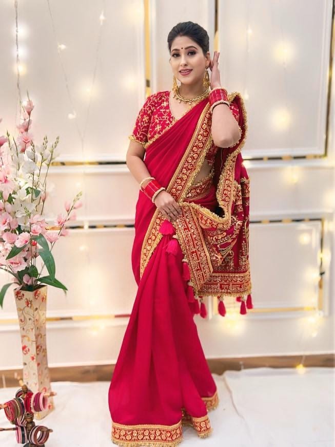 Wedding Special Pink Gold Panetar Saree With Blouse