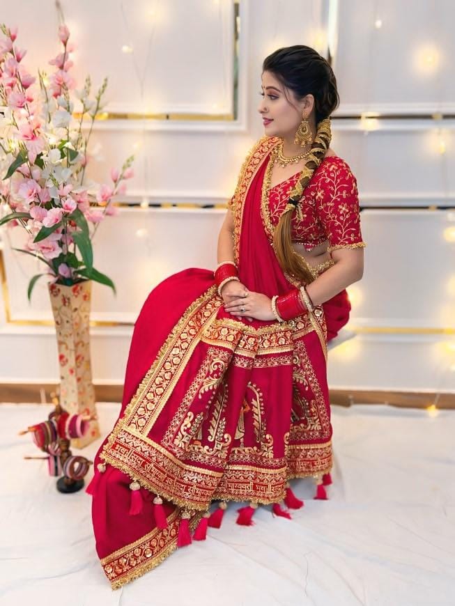 Wedding Special Pink Gold Panetar Saree With Blouse