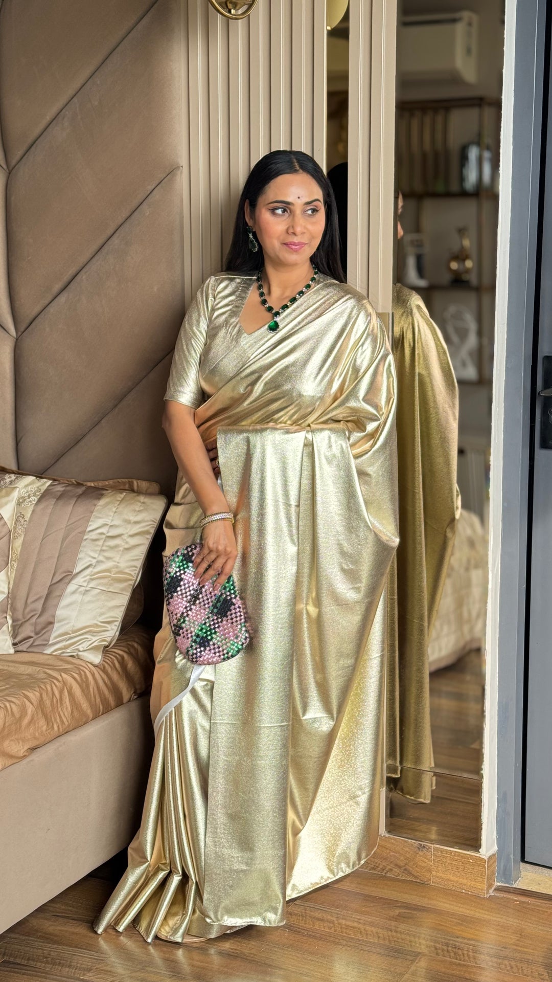 Premium Lilac unicorn Chromatic Designer Saree golden