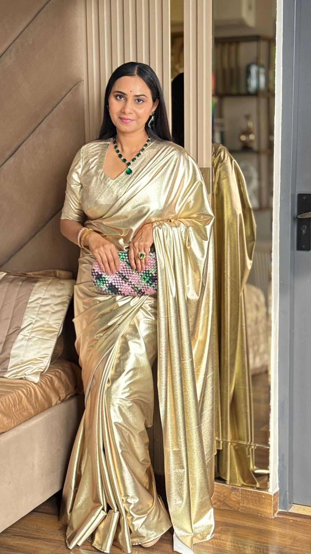 Premium Lilac unicorn Chromatic Designer Saree golden