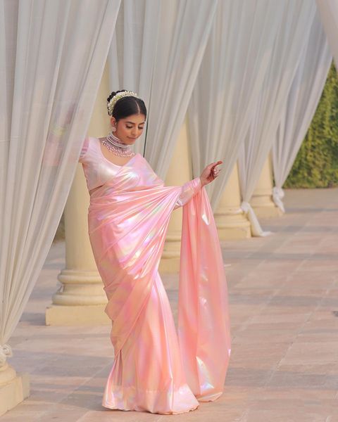 Premium Lilac unicorn Chromatic Designer Saree Peach